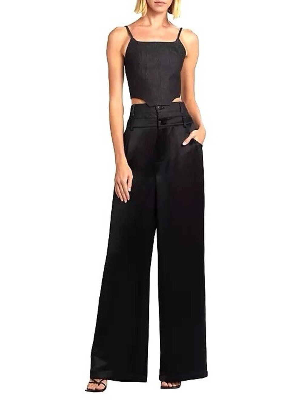 NonChalant Label Simon Pants in Black XL Womens Double Buckle Satin Denim - Picture 2 of 9